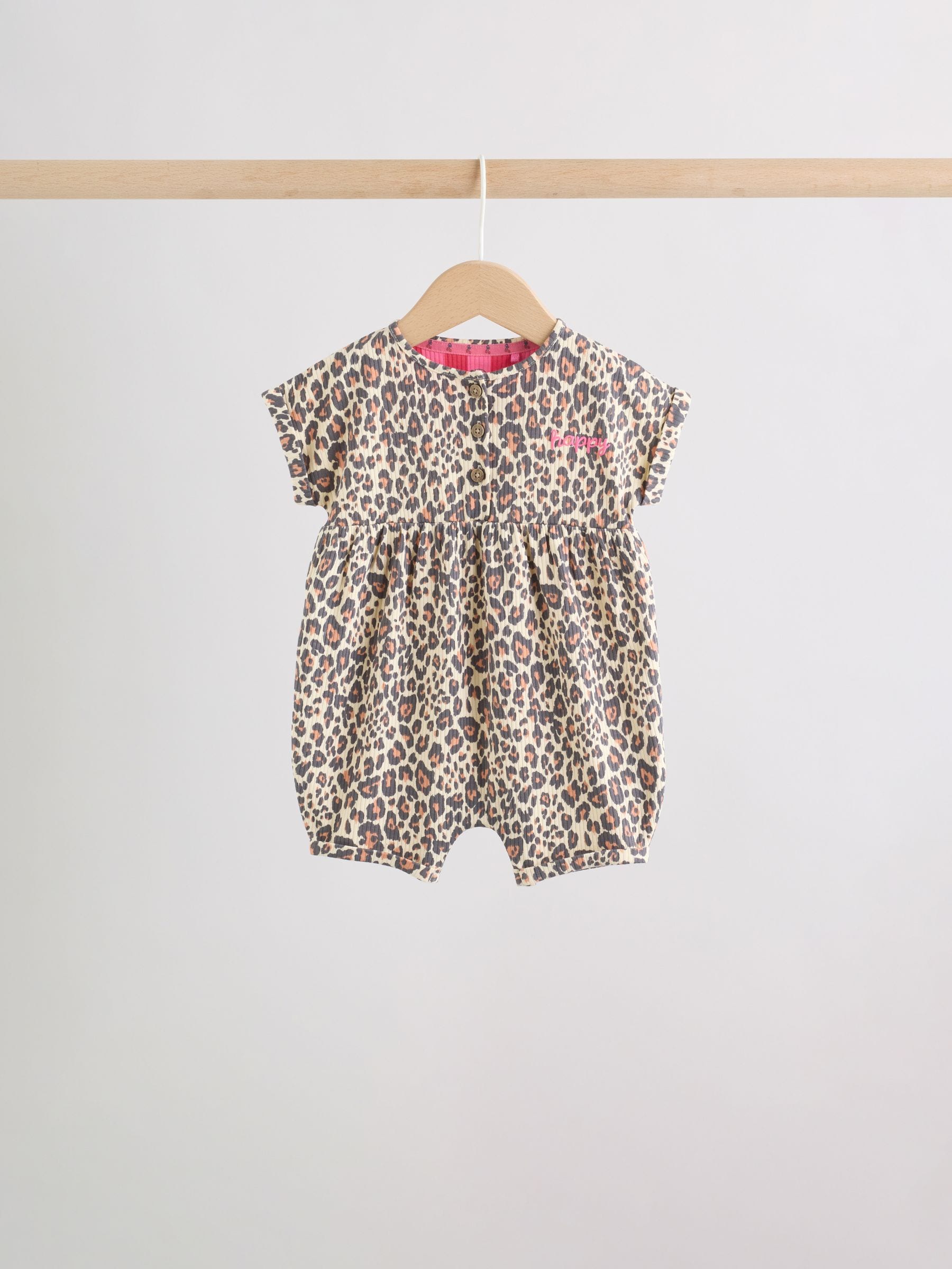 Pink and Leopard Printed Button T-Shirt Jersey Baby Rompers 3 Pack image 3