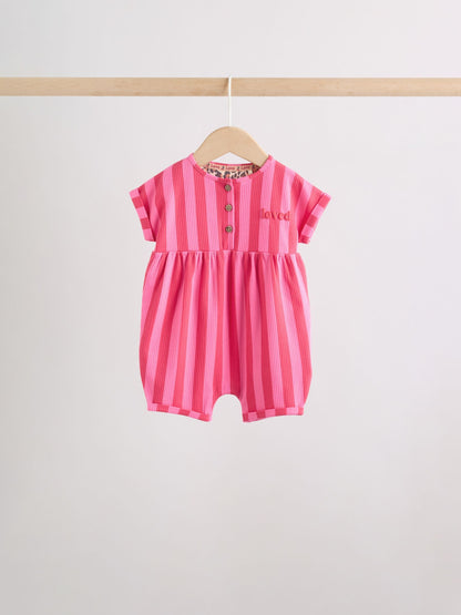 Pink and Leopard Printed Button T-Shirt Jersey Baby Rompers 3 Pack image 5