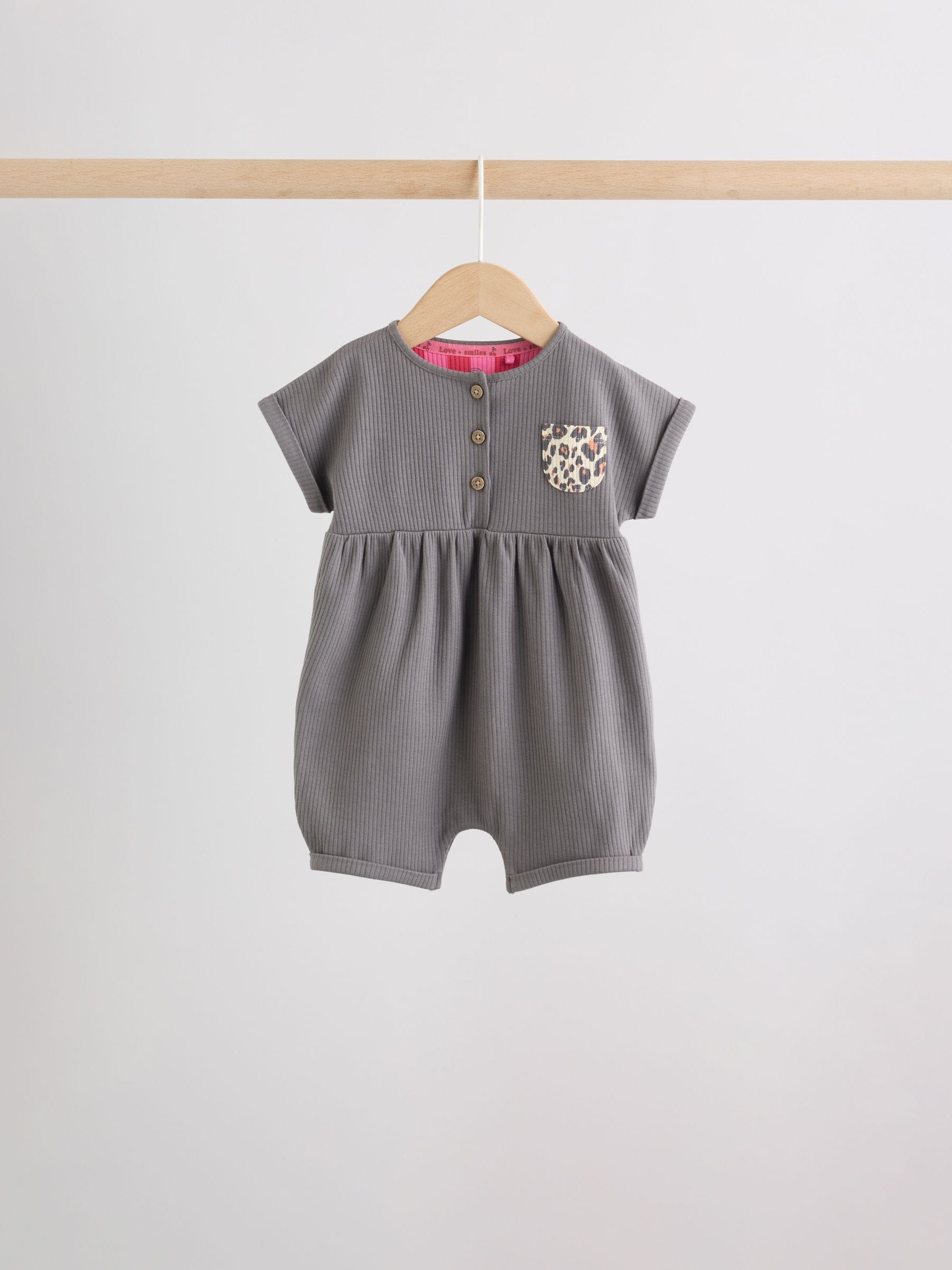 Pink and Leopard Printed Button T-Shirt Jersey Baby Rompers 3 Pack image 6