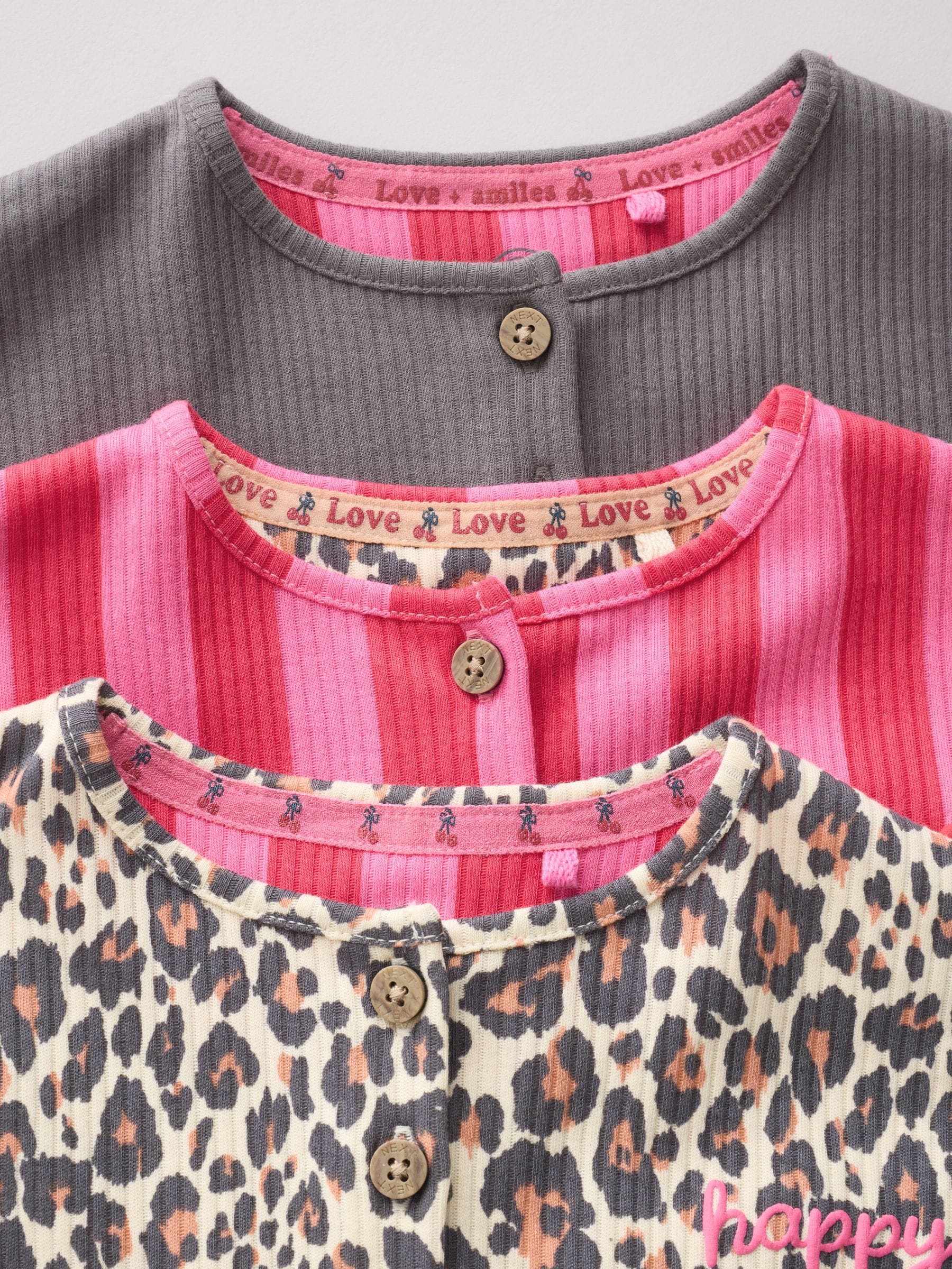 Pink and Leopard Printed Button T-Shirt Jersey Baby Rompers 3 Pack image 8