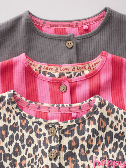 Pink and Leopard Printed Button T-Shirt Jersey Baby Rompers 3 Pack image 8