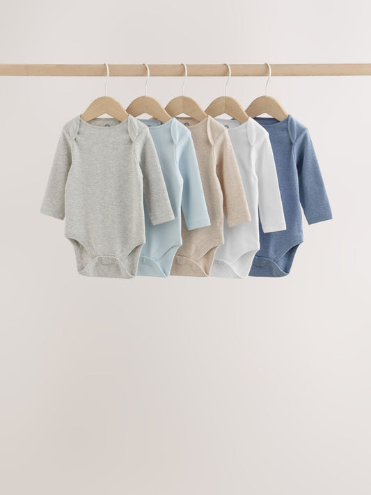 Dsiney Kidz - Grey/Blue/Neutral Long Sleeve Baby Bodysuits 5 Pack image 1