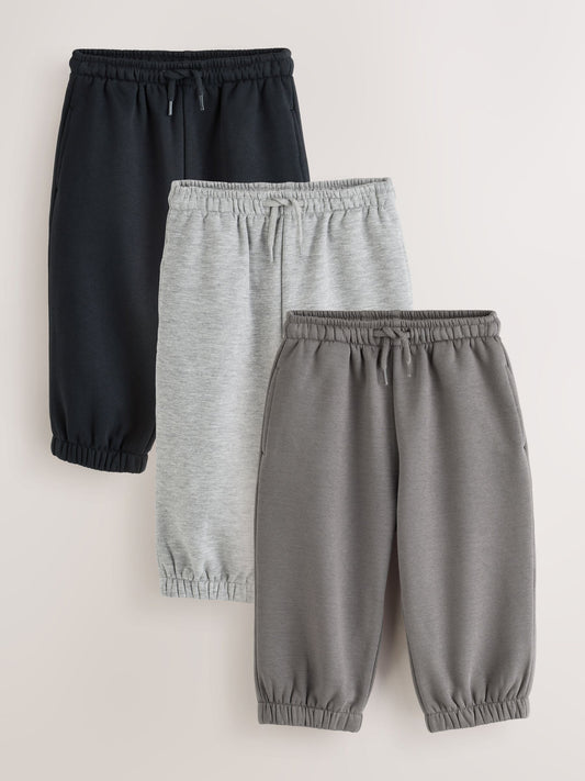 Disney Kidz - Grey/Black Wide Cuffed Joggers 3 Pack (3mths-7yrs) image 1