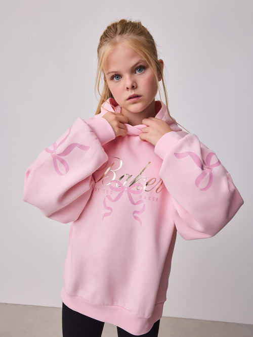 Baker by Ted Baker Oversized Bow Graphic Pink Hoodie image 1