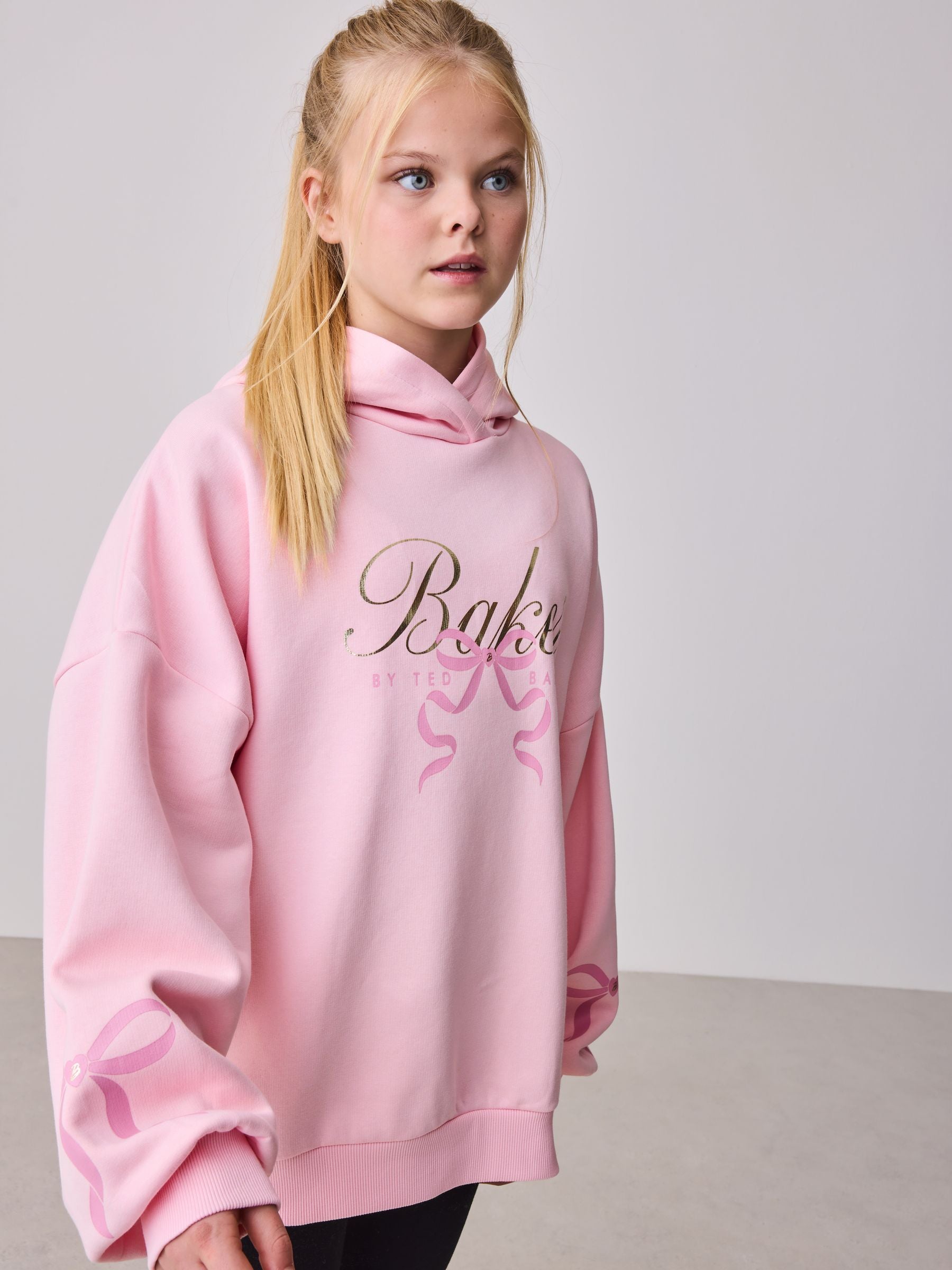 Baker by Ted Baker Oversized Bow Graphic Pink Hoodie image 4