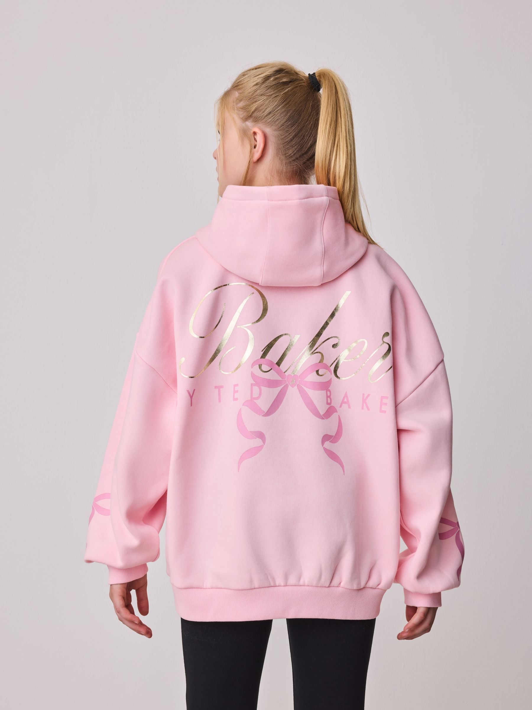 Baker by Ted Baker Oversized Bow Graphic Pink Hoodie image 6