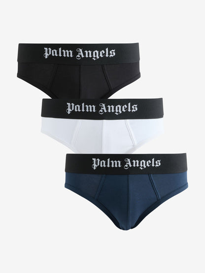 Dsiney Kidz - Palm Angels White Navy Black Cotton Stretch Logo Hipsters 3 Pack image 1