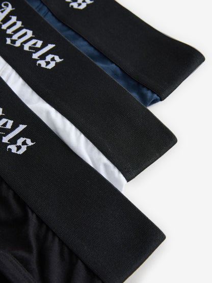 Dsiney Kidz - Palm Angels White Navy Black Cotton Stretch Logo Hipsters 3 Pack image 5