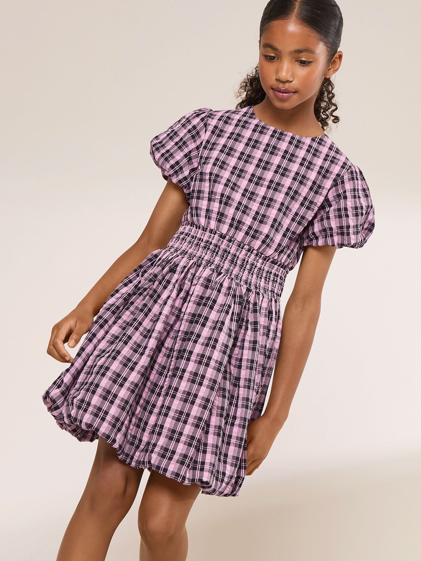 Dsiney Kidz - Lipsy Pink Check Shirred Waist Puffball Dress (5-16yrs) image 1