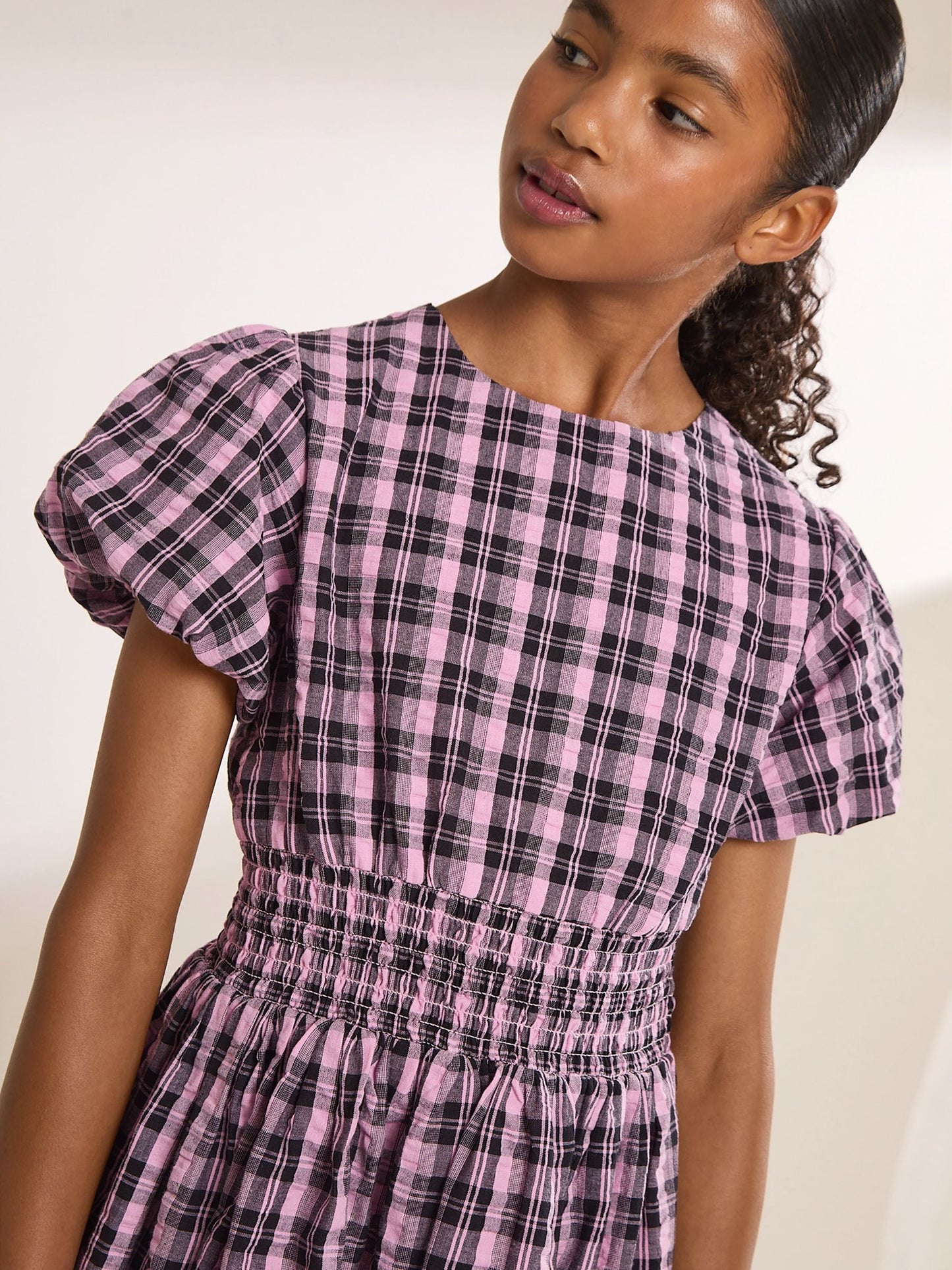 Dsiney Kidz - Lipsy Pink Check Shirred Waist Puffball Dress (5-16yrs) image 3