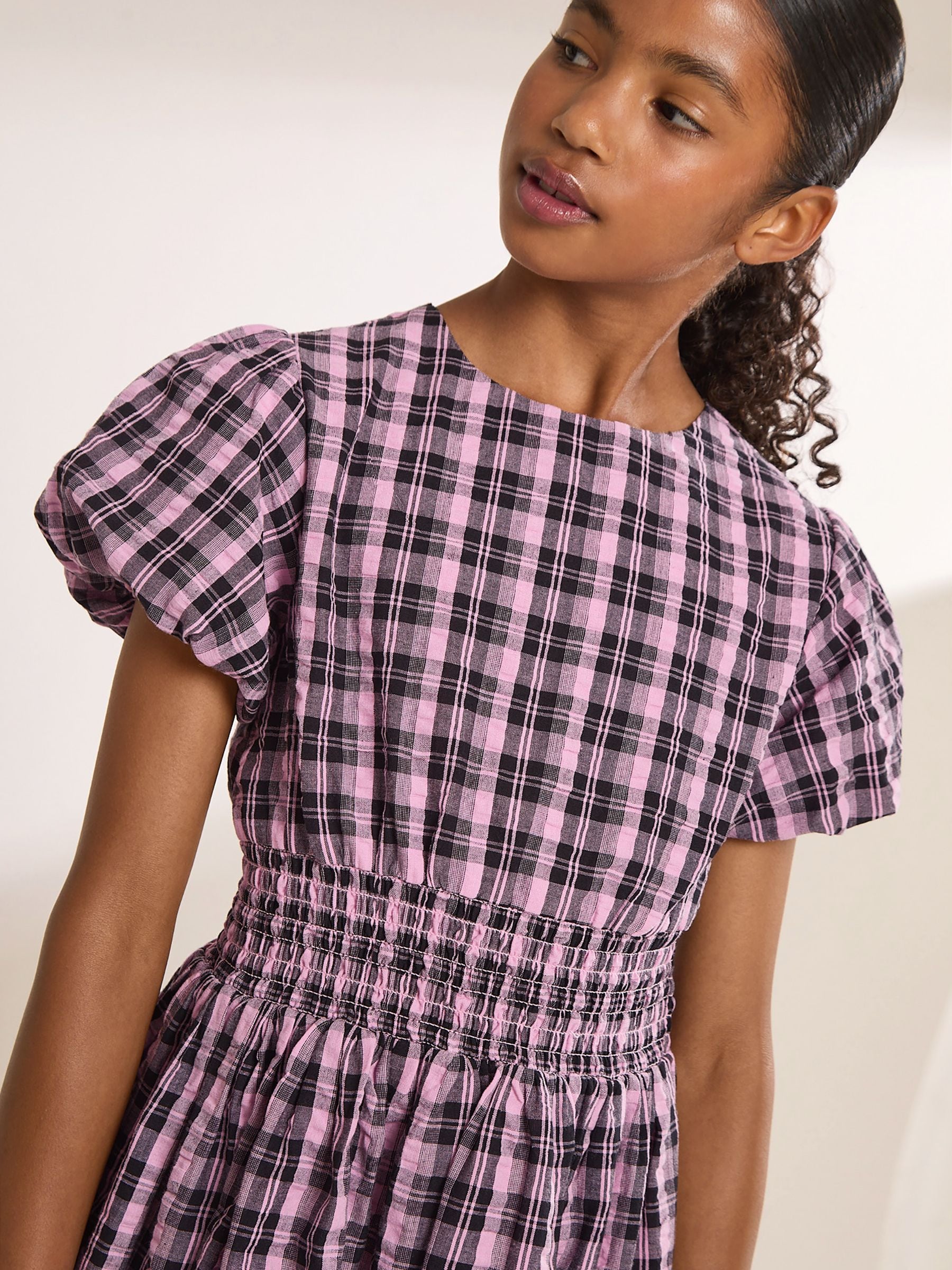 Dsiney Kidz - Lipsy Pink Check Shirred Waist Puffball Dress (5-16yrs) image 3