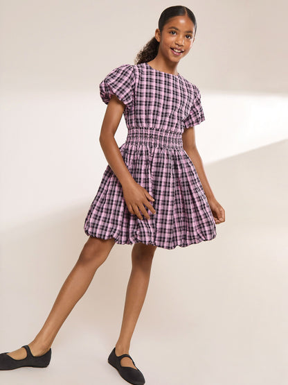 Dsiney Kidz - Lipsy Pink Check Shirred Waist Puffball Dress (5-16yrs) image 4