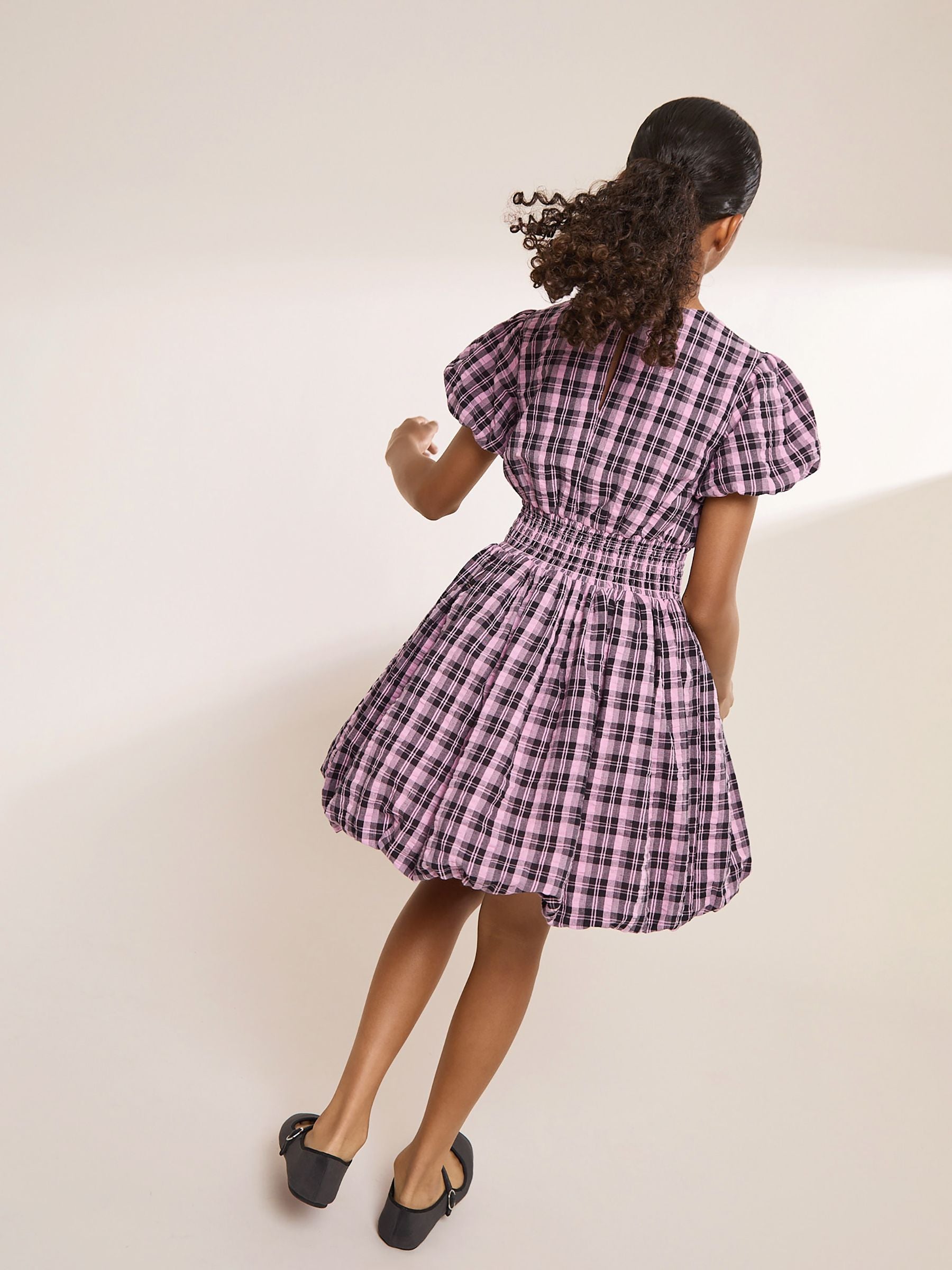 Dsiney Kidz - Lipsy Pink Check Shirred Waist Puffball Dress (5-16yrs) image 5