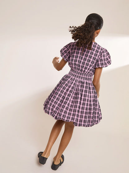Dsiney Kidz - Lipsy Pink Check Shirred Waist Puffball Dress (5-16yrs) image 5