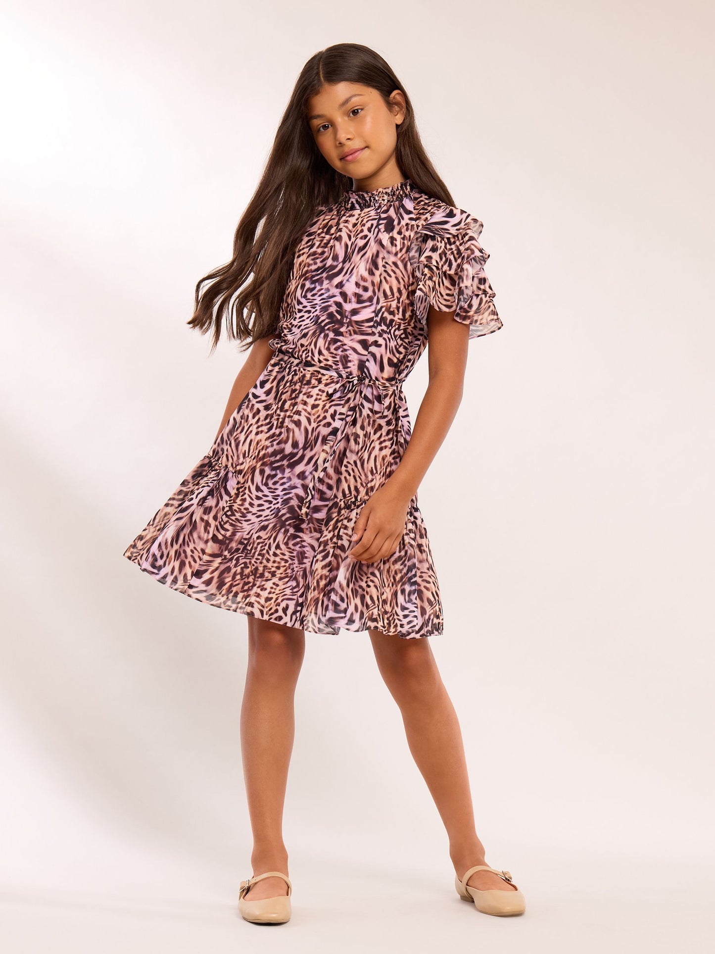 Dsiney Kidz - Lipsy Pink Leopard Printed Chiffon Dress (5-16yrs) image 3