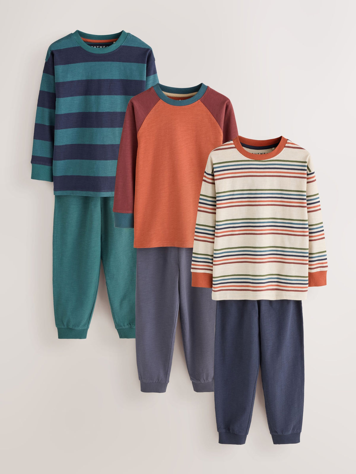 Orange/Navy/Green Stripe Long Sleeve Jogger Pyjamas Set 3 Pack (3-16yrs) - image 1