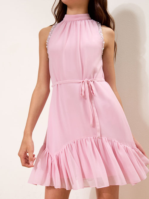 Dsiney Kidz - Lipsy Pink Chiffon Occasion Dress (5-16yrs) image 1