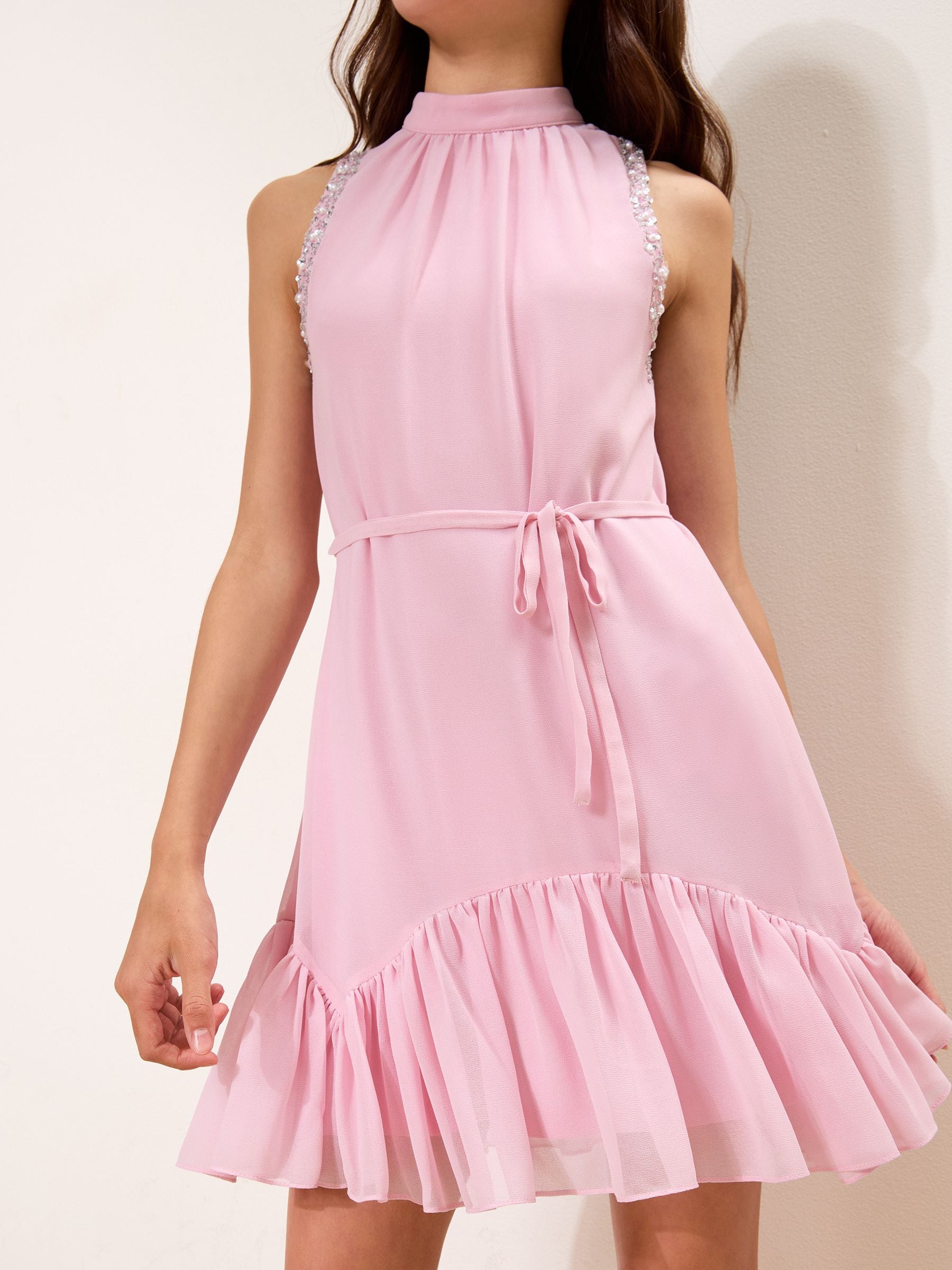 Dsiney Kidz - Lipsy Pink Chiffon Occasion Dress (5-16yrs) image 1