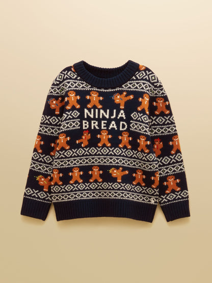 Joules Boys' Ninjabread Navy Crew Neck Knitted Jumper - image 1