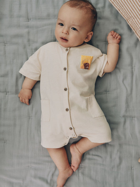 Neutral Sunshine Rebecca Zwanzig Seminal Printed Button Through Baby Romper image 2