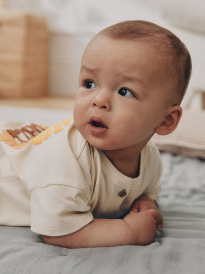 Neutral Sunshine Seminal Printed Button Through Baby Romper image 3