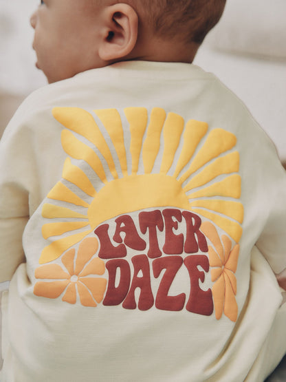 Neutral Sunshine Seminal Printed Button Through Baby Romper image 5