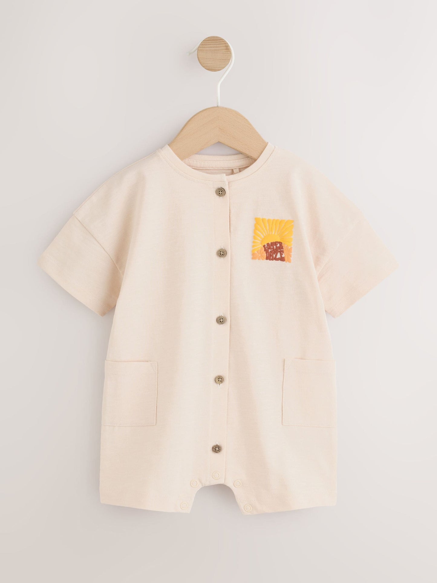 Neutral Sunshine Seminal Printed Button Through Baby Romper image 6