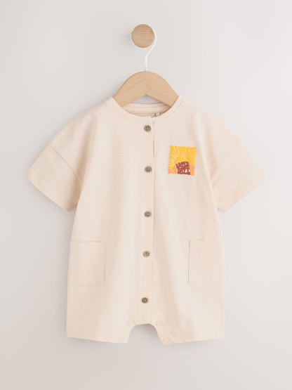 Neutral Sunshine Seminal Printed Button Through Baby Romper image 6