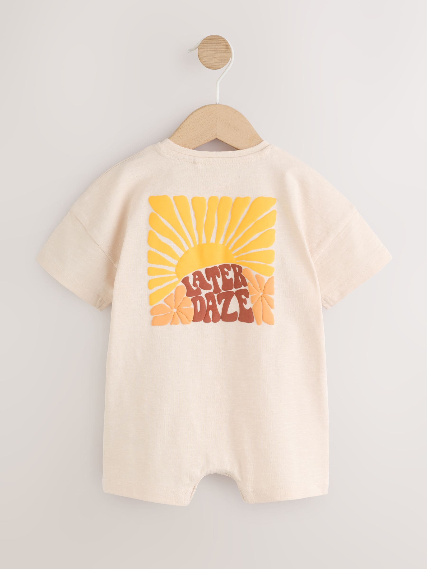 Neutral Sunshine Seminal Printed Button Through Baby Romper image 7