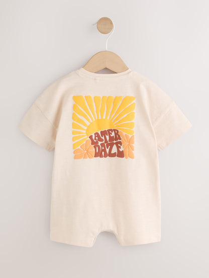 Neutral Sunshine Seminal Printed Button Through Baby Romper image 7