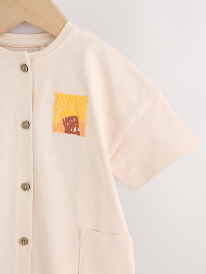 Neutral Sunshine Seminal Printed Button Through Baby Romper image 8