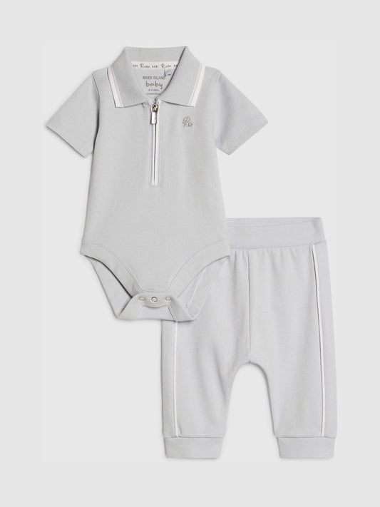 River Island Grey Zip Polo Tipped Bodysuit Set image 1
