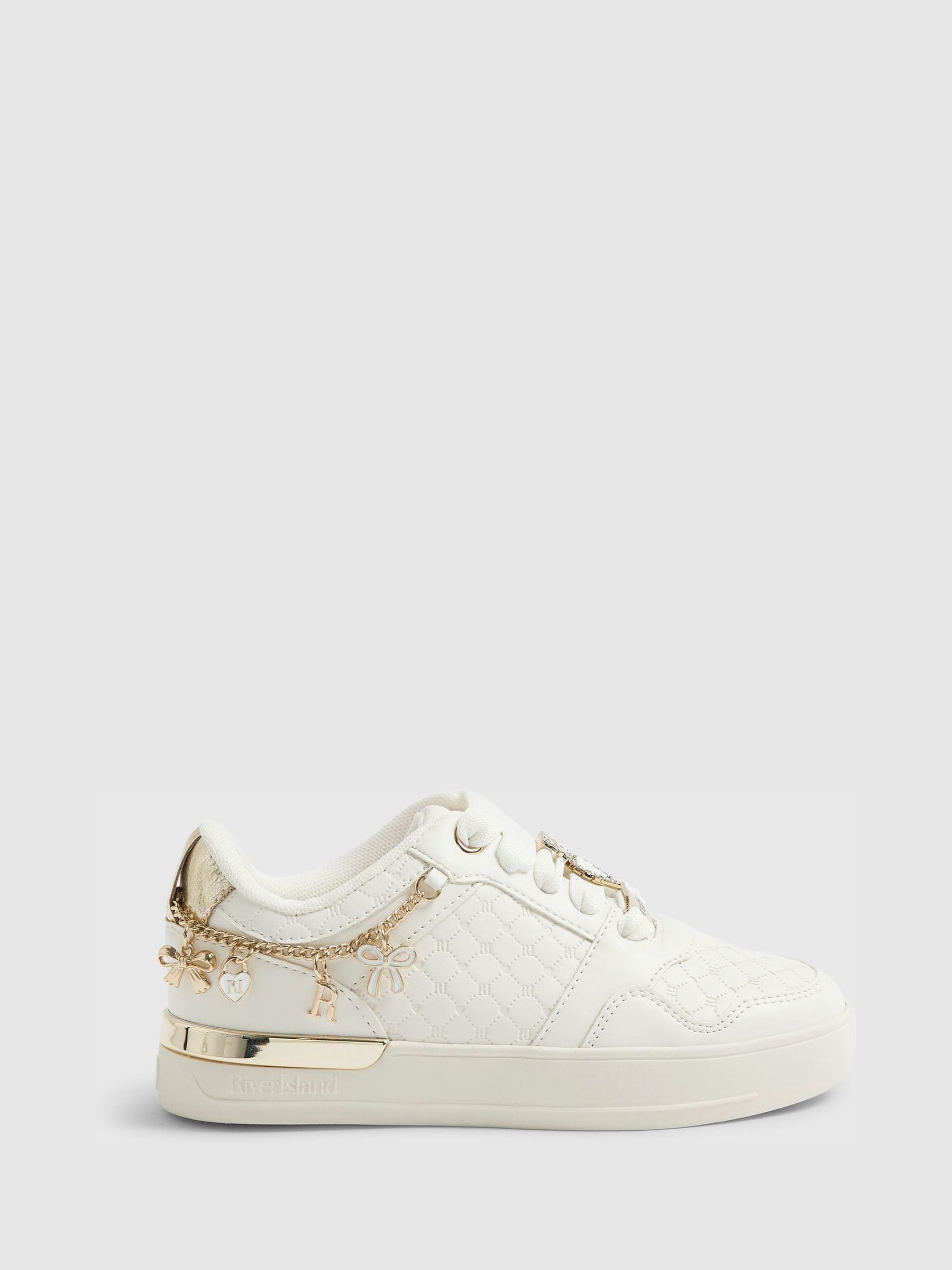 River Island White Quilted Charm Trainers image 1