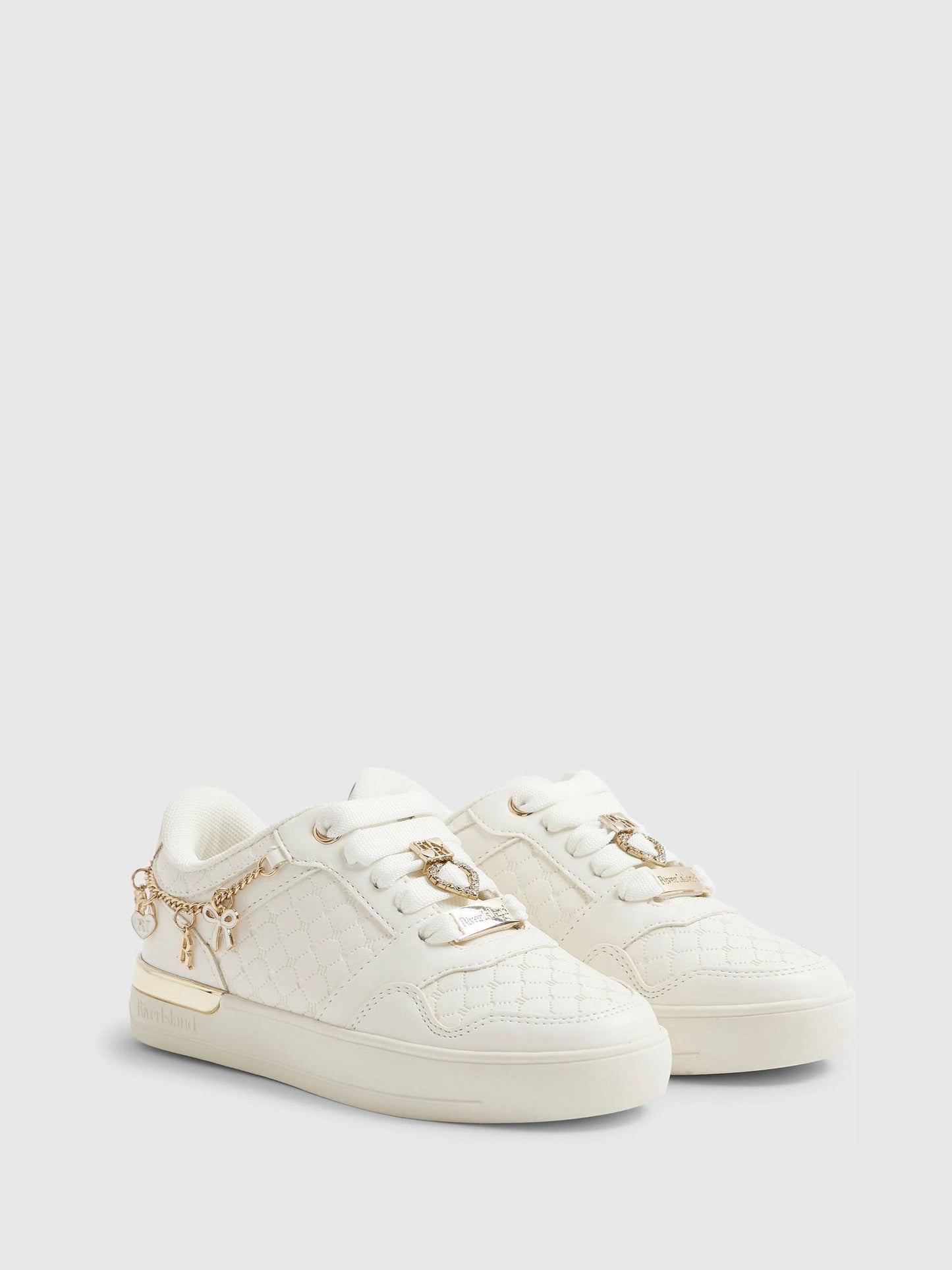 River Island White Quilted Charm Trainers image 2