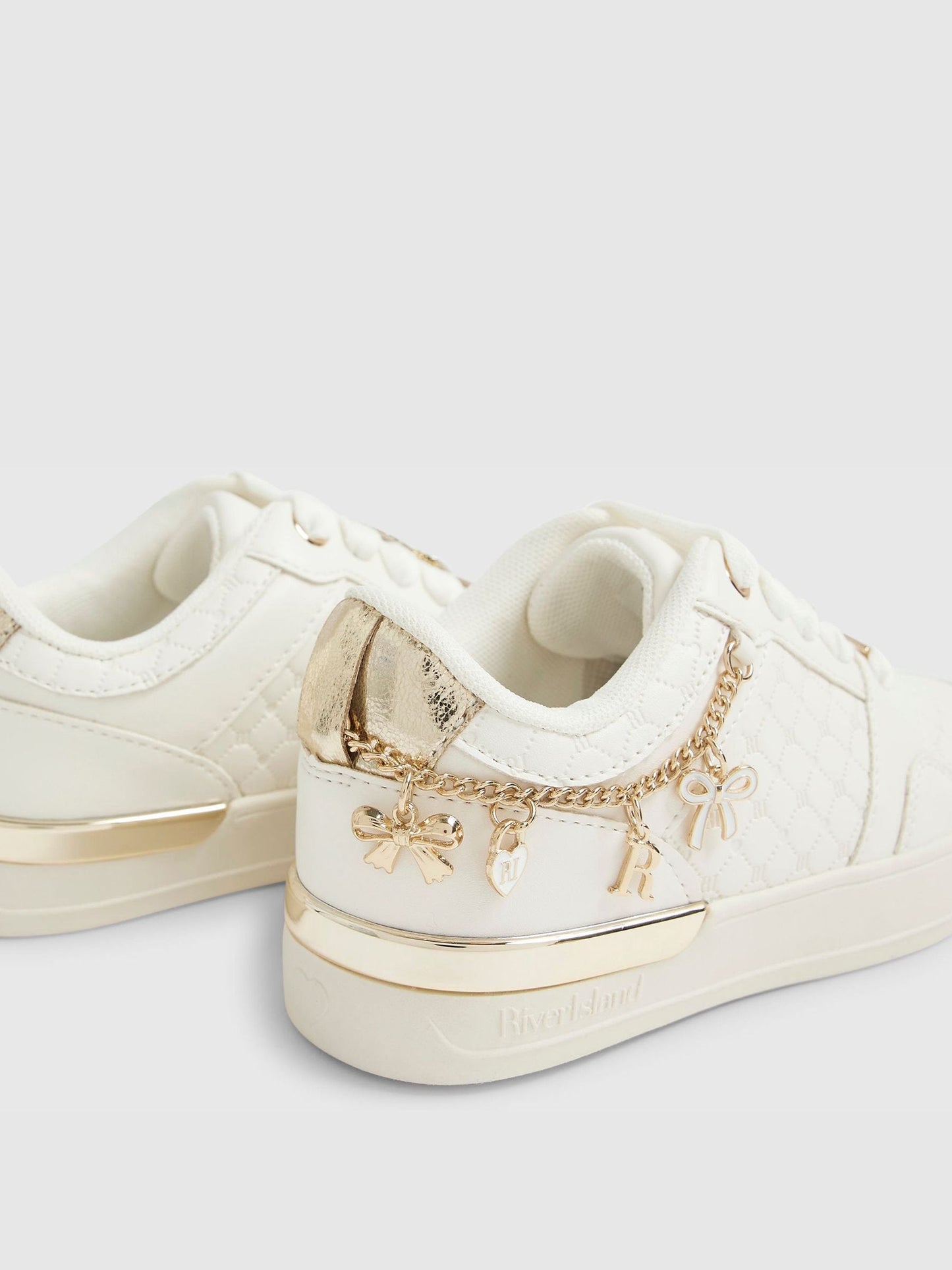 River Island White Quilted Charm Trainers image 3