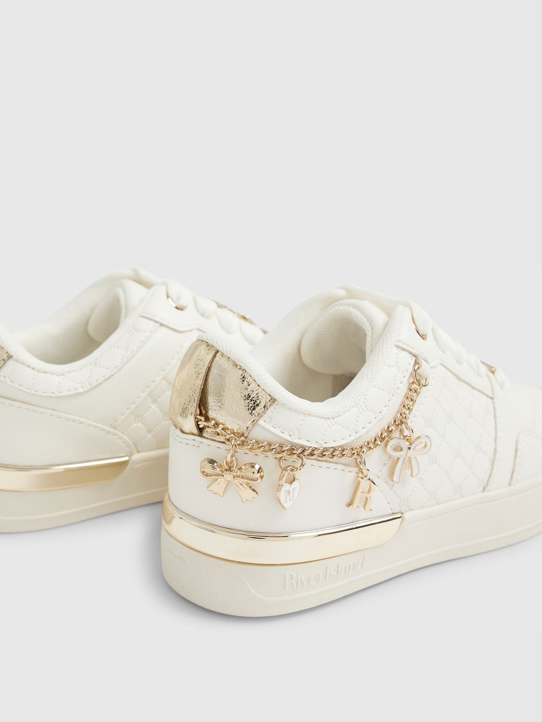 River Island White Quilted Charm Trainers image 3