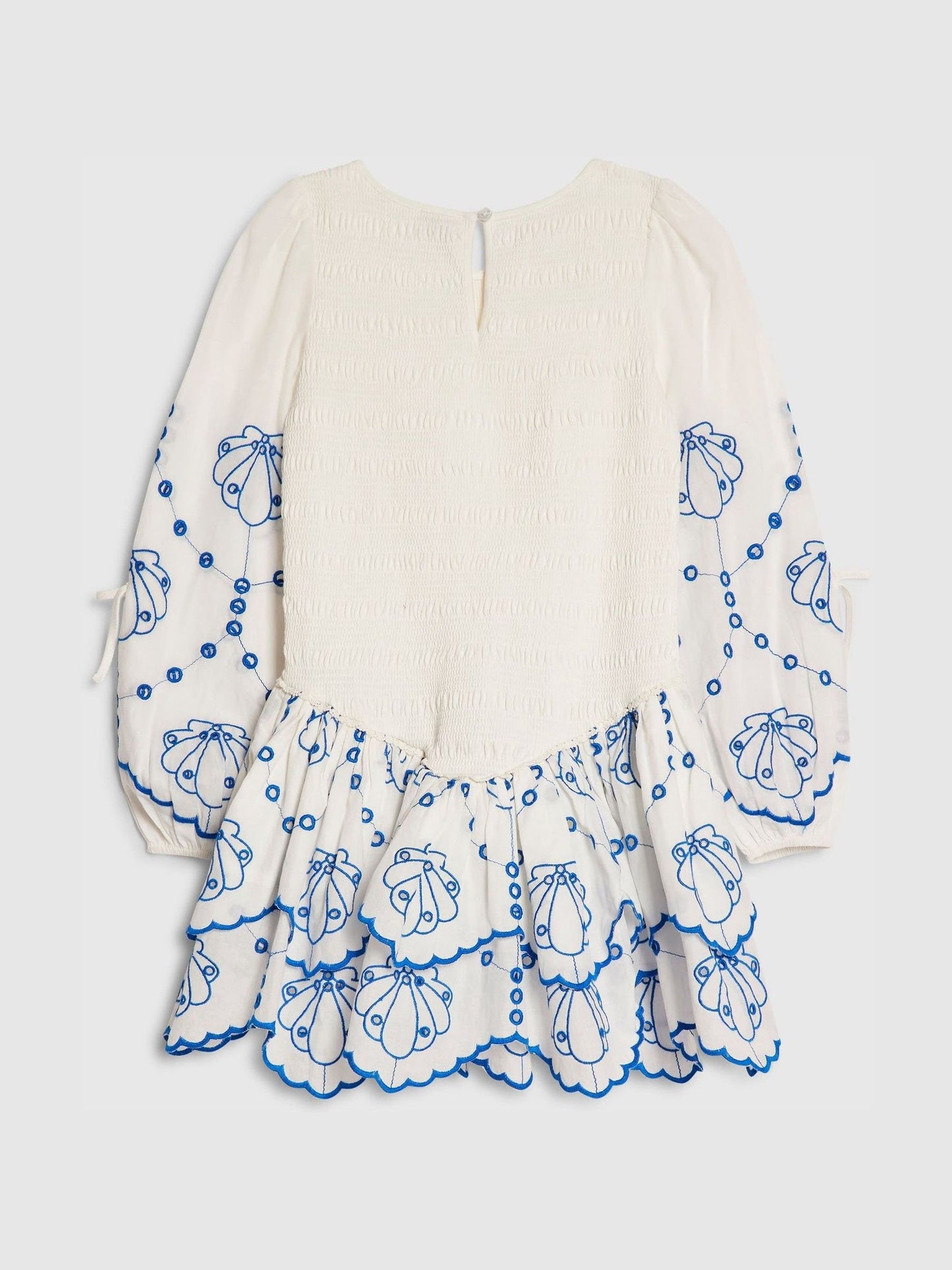 River Island White Long Sleeve Embroidered Shirred Dress image 2