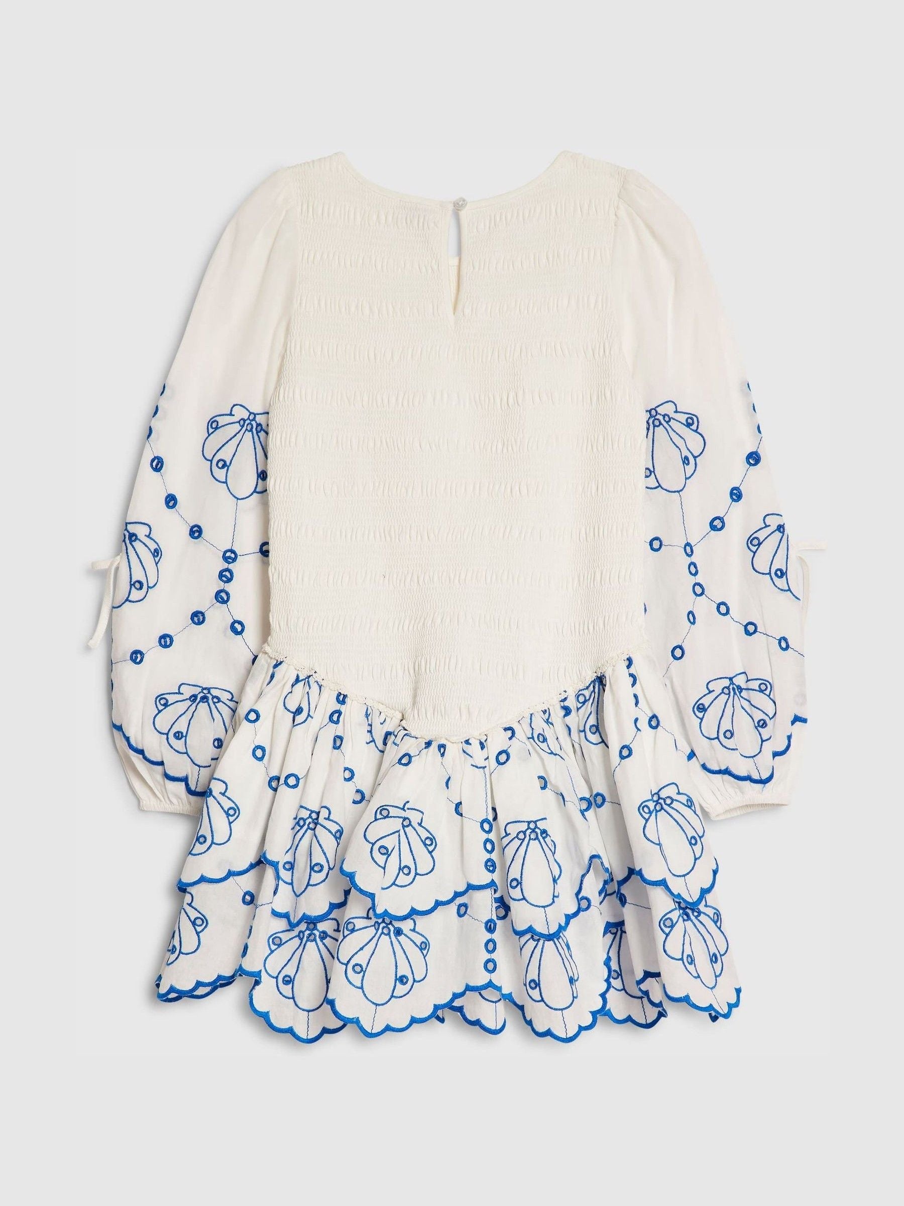 River Island White Long Sleeve Embroidered Shirred Dress image 2