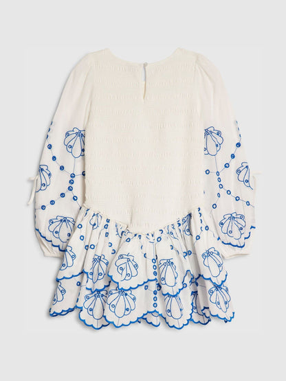 River Island White Long Sleeve Embroidered Shirred Dress image 2