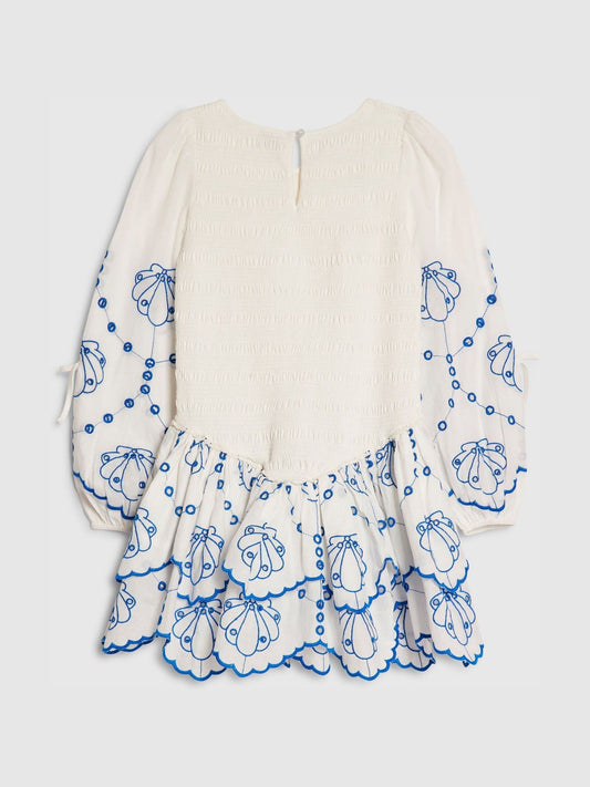River Island White Long Sleeve Embroidered Shirred Dress image 2