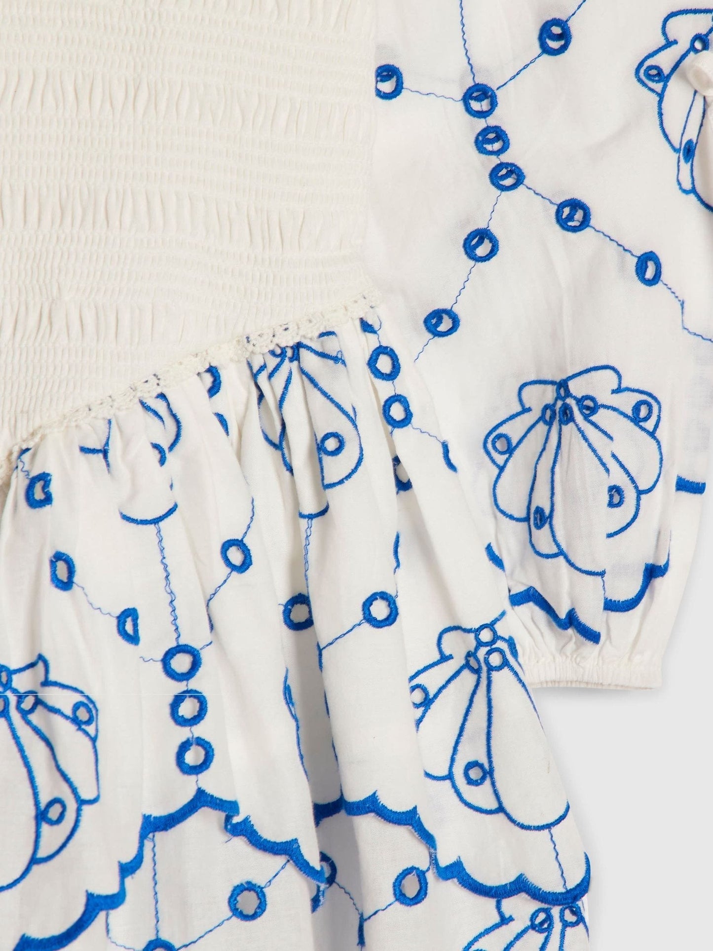 River Island White Long Sleeve Embroidered Shirred Dress image 3