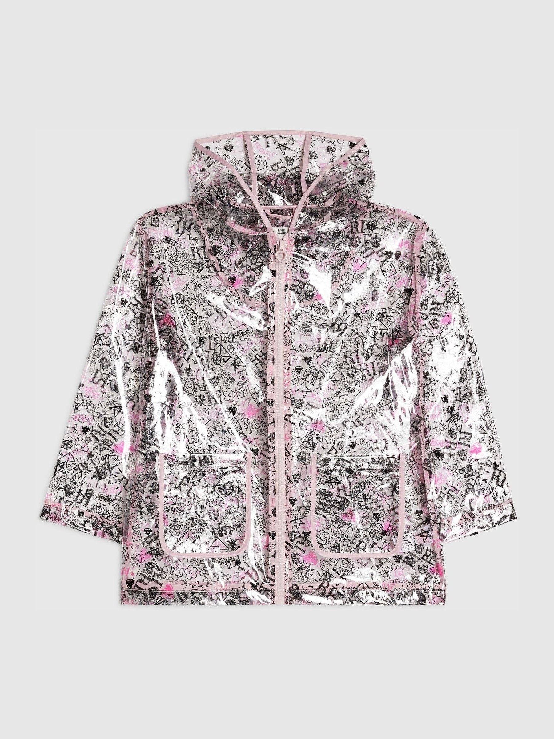 Dsiney Kidz - River Island Black Graffiti Glitter Hooded Rain Jacket image 1