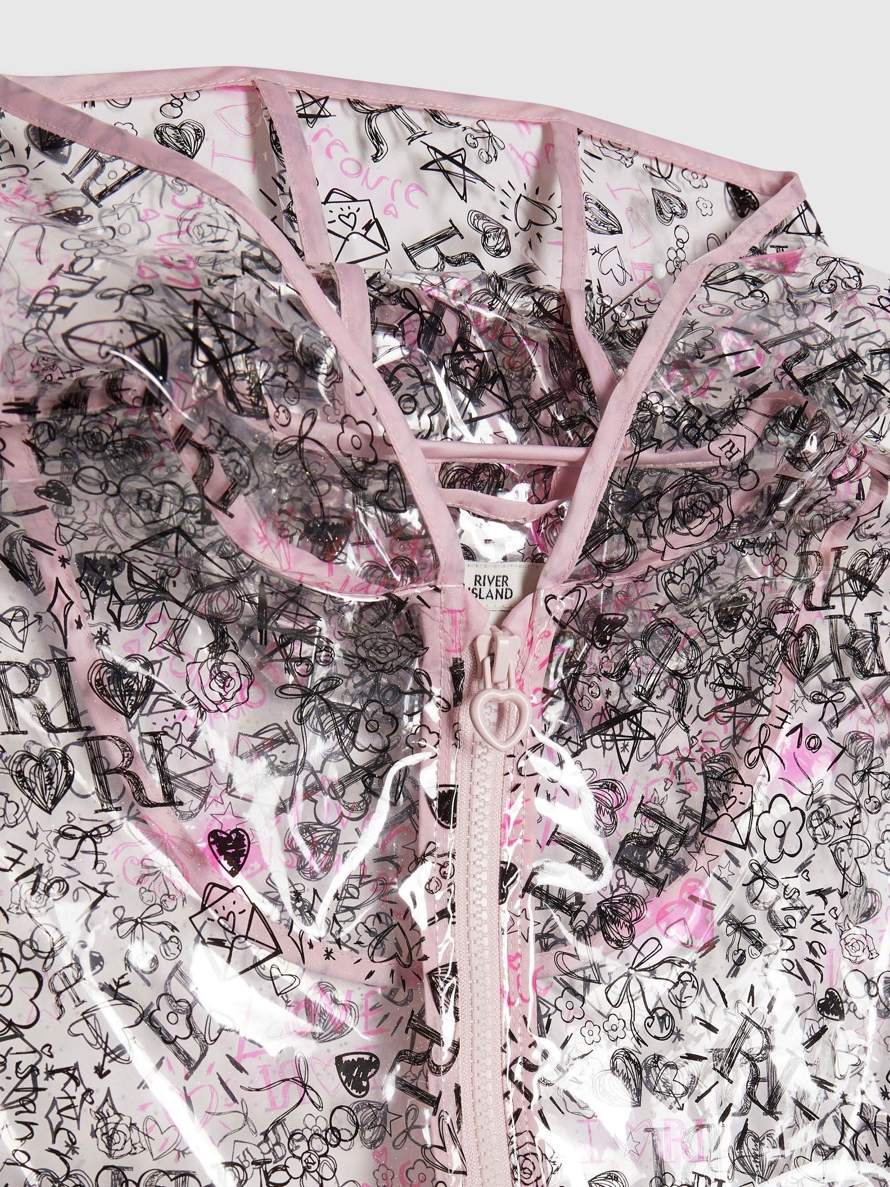 Dsiney Kidz - River Island Black Graffiti Glitter Hooded Rain Jacket image 4