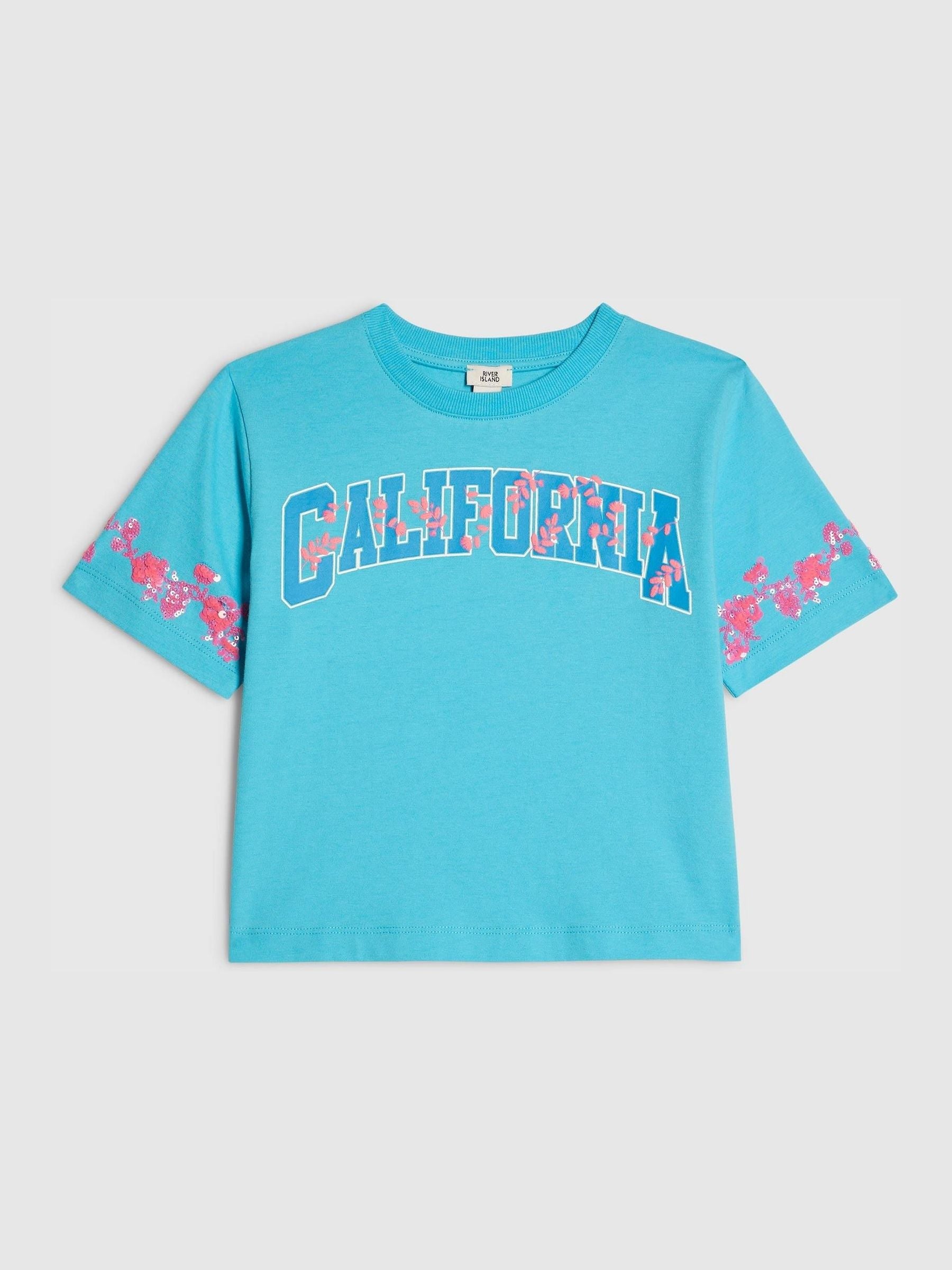 Dsiney Kidz - River Island Blue L'amour Neon Floral T-Shirt image 1