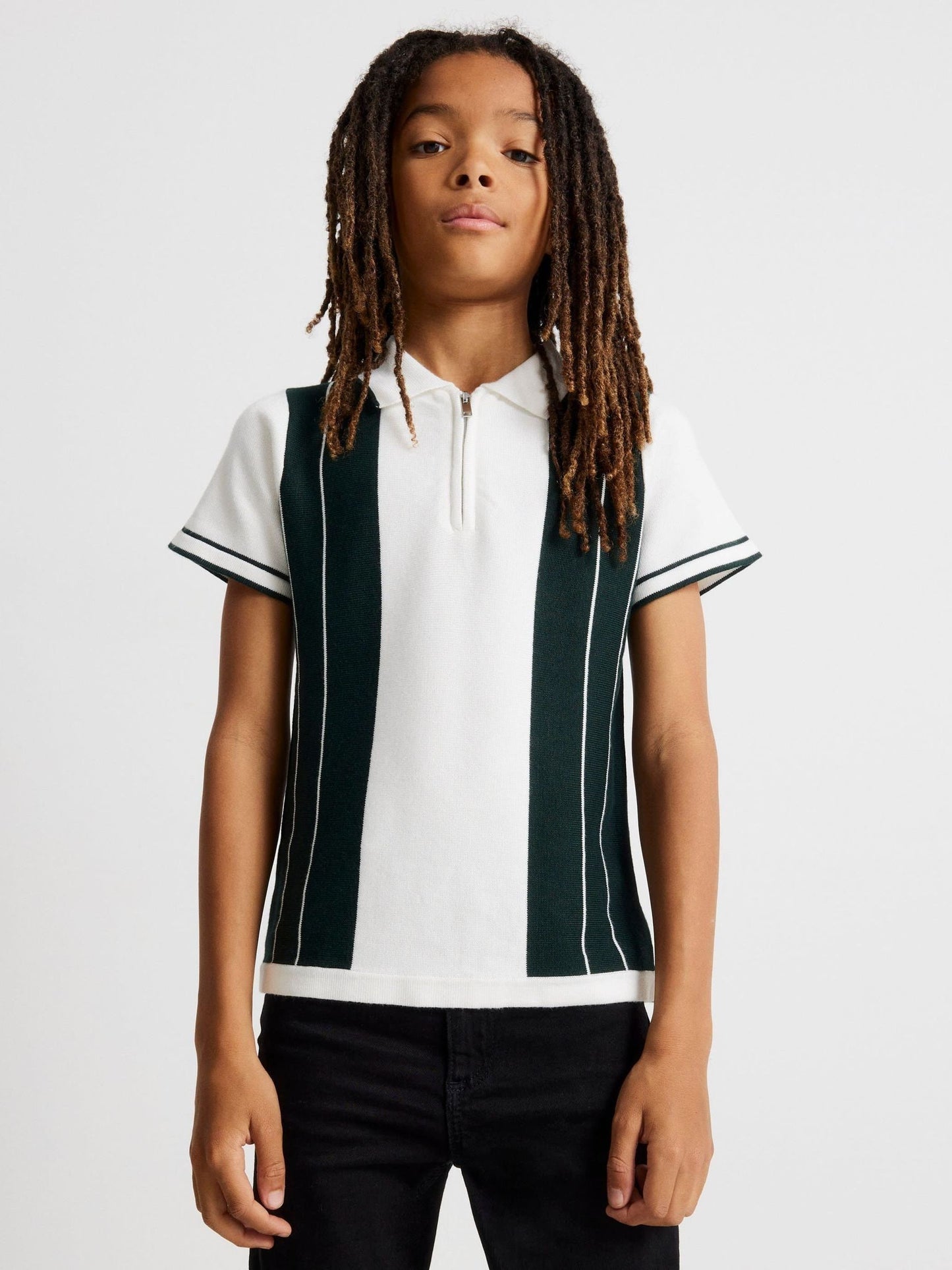 Dsiney Kidz - River Island White/Green Stripe Zip Polo Shirt image 1
