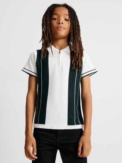 Dsiney Kidz - River Island White/Green Stripe Zip Polo Shirt image 1