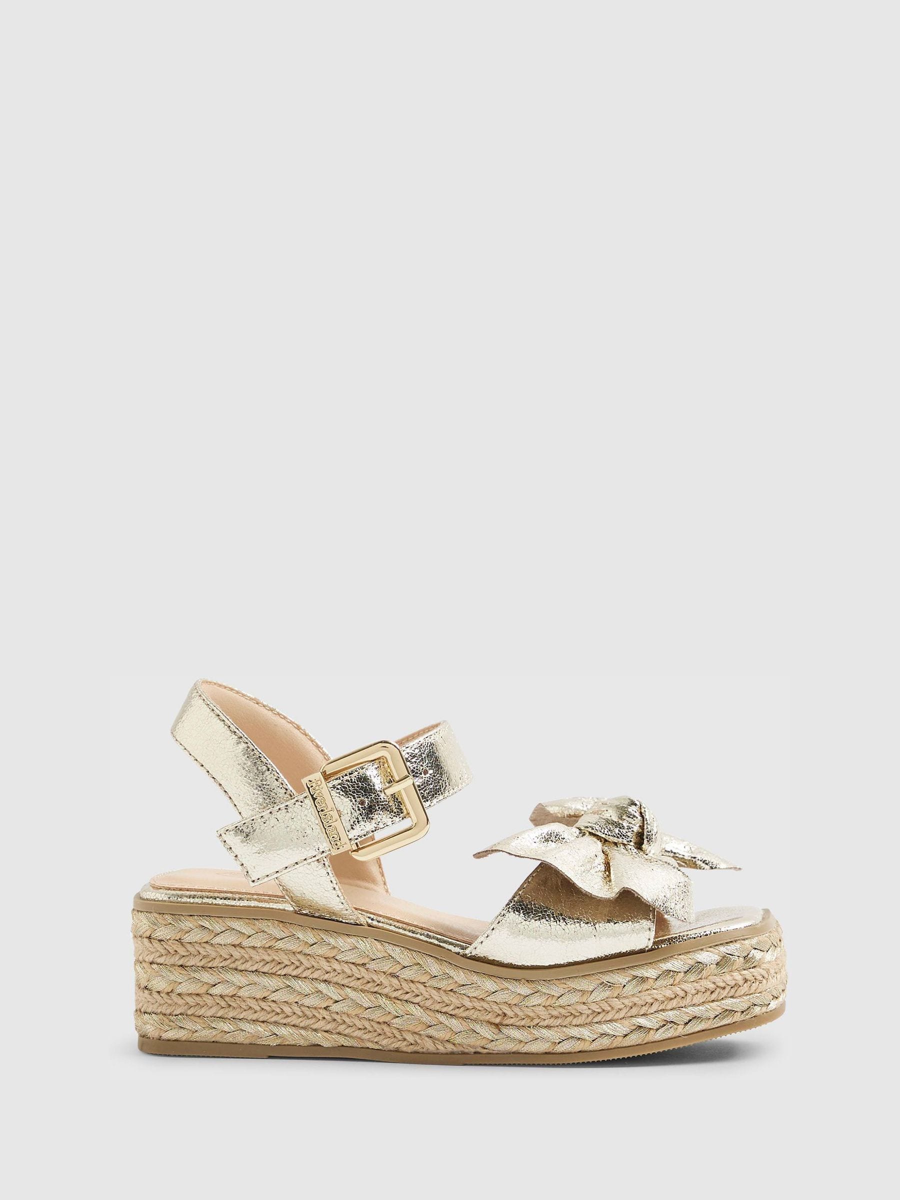 River Island Gold Metallic Bow Wedge Sandals image 1