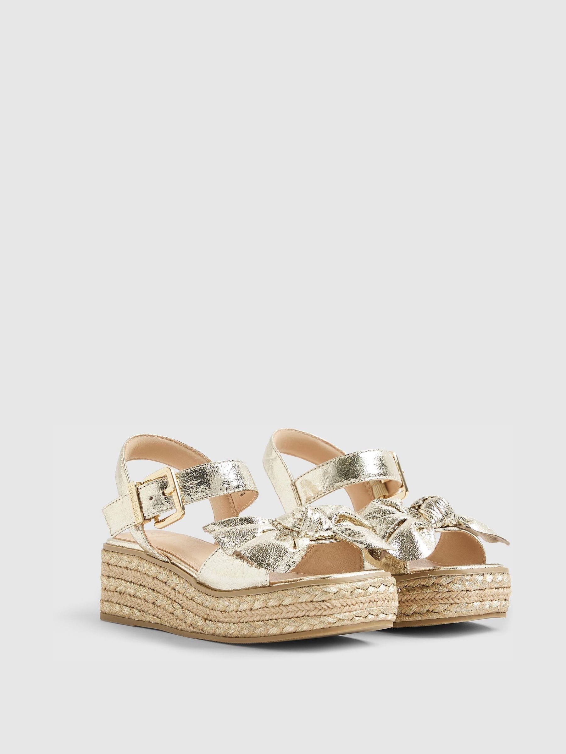 River Island Gold Metallic Bow Wedge Sandals image 2