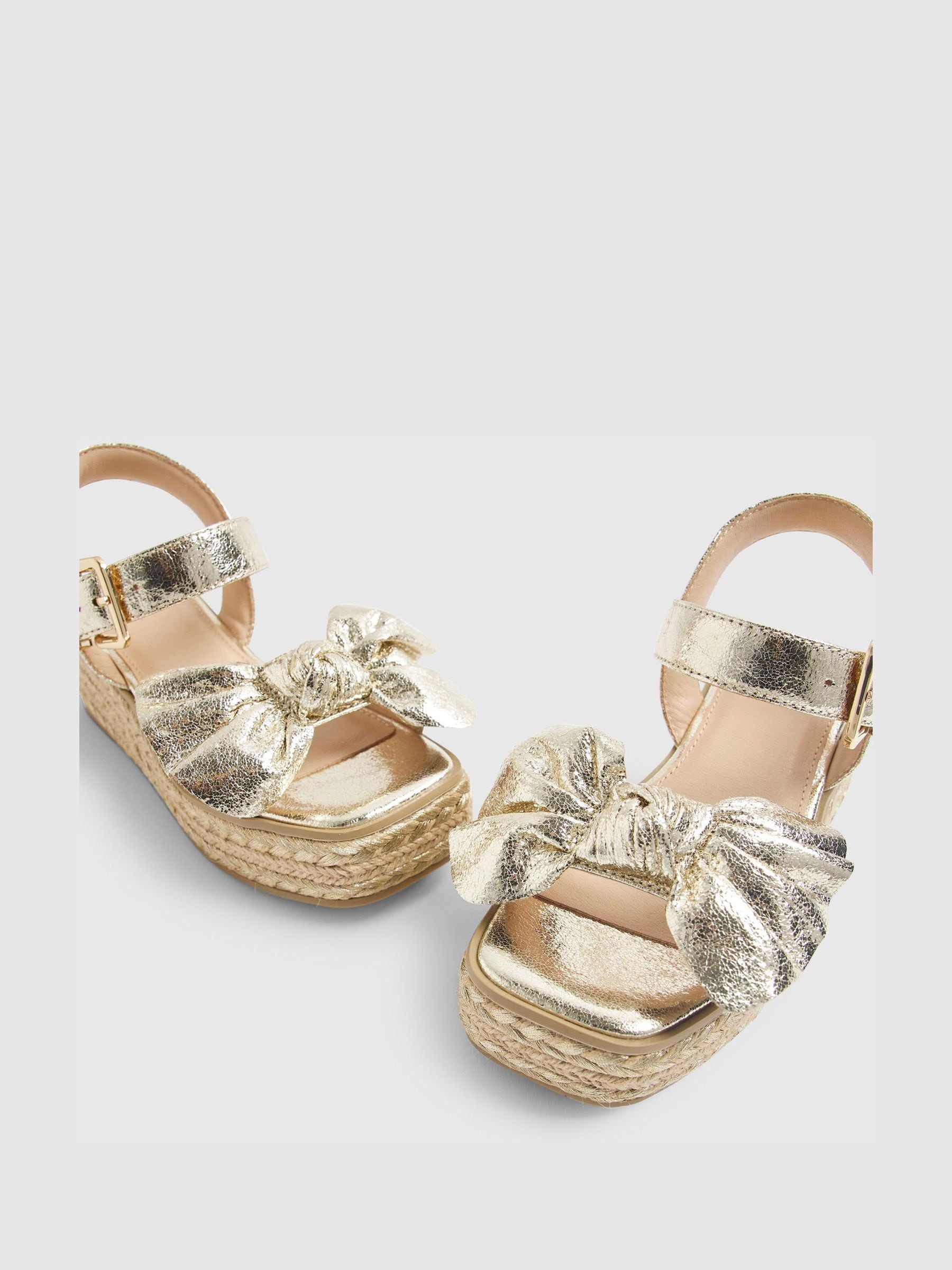 River Island Gold Metallic Bow Wedge Sandals image 4