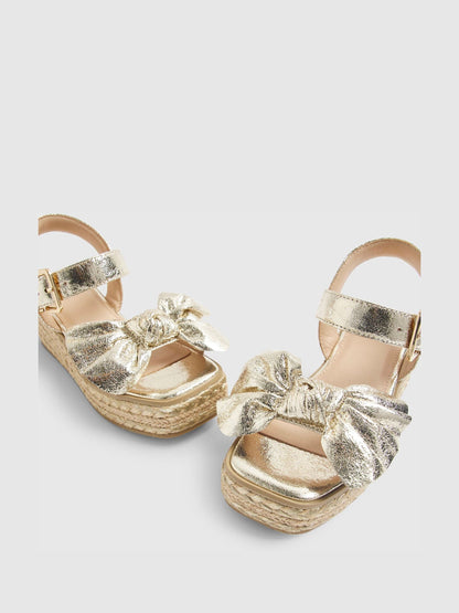 River Island Gold Metallic Bow Wedge Sandals image 4